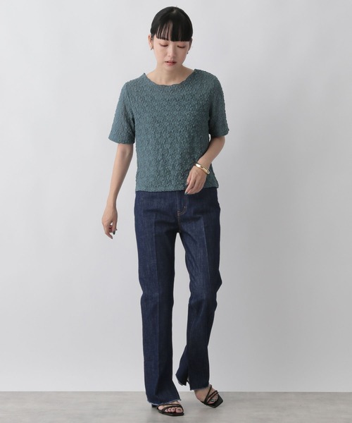 LOWRYS FARM(ローリーズファーム)の「シャーリングTシャツ 349140(Tシャツ/カットソー・レディース・ブルー/アイボリー/ブラック・FREE)」の4枚目の写真