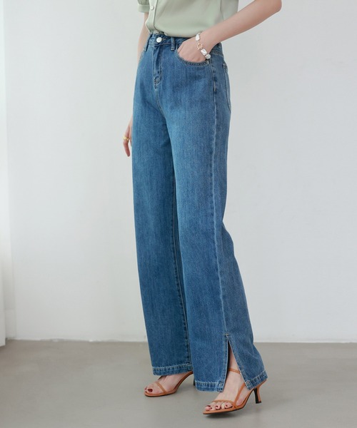 SAISON DE PAPILLON(セゾンドパピヨン)の「ハイライズバギーデニムパンツ(その他パンツ・レディース・ライトブルー/ブルー・S/M/L/XL)」の1枚目の写真