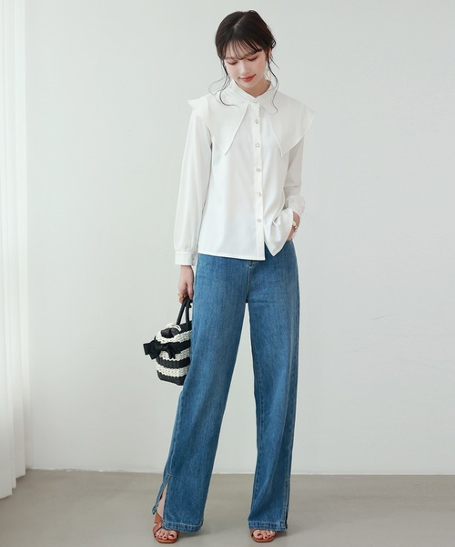 SAISON DE PAPILLON(セゾンドパピヨン)の「ハイライズバギーデニムパンツ(その他パンツ・レディース・ライトブルー/ブルー・S/M/L/XL)」の9枚目の写真