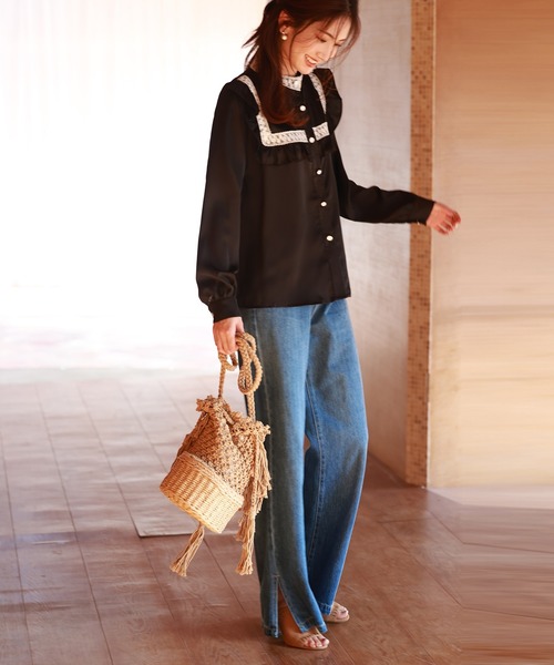 SAISON DE PAPILLON(セゾンドパピヨン)の「ハイライズバギーデニムパンツ(その他パンツ・レディース・ライトブルー/ブルー・S/M/L/XL)」の14枚目の写真