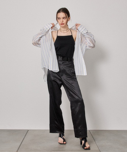 PUBLIC TOKYO（パブリックトウキョウ）の「クレーターサテンストレートパンツ/ウォッシャブル（その他パンツ・レディース・ブラック/ライム・FREE）」の3枚目の写真