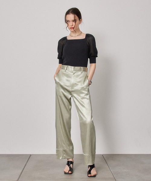 PUBLIC TOKYO（パブリックトウキョウ）の「クレーターサテンストレートパンツ/ウォッシャブル（その他パンツ・レディース・ブラック/ライム・FREE）」の7枚目の写真