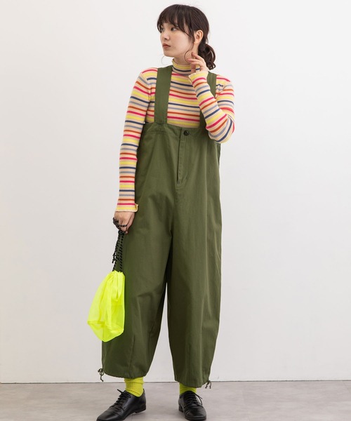 POU DOU DOU（プードゥドゥ）の「2wayワイドサロペット（サロペット/オーバーオール・レディース・カーキ/ベージュ/ブラック・3）」の12枚目の写真