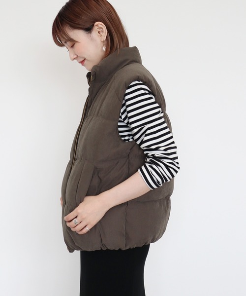 AMERICAN HOLIC（アメリカンホリック）の「中綿スタンドベスト（ダウンベスト・レディース・チャコールグレー/ベージュ/チェック・M/L）」の4枚目の写真