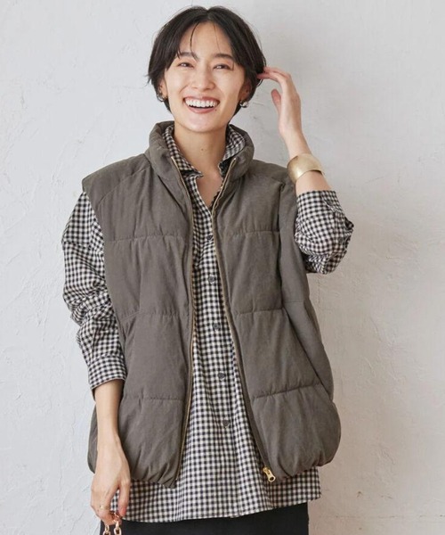 AMERICAN HOLIC（アメリカンホリック）の「中綿スタンドベスト（ダウンベスト・レディース・チャコールグレー/ベージュ/チェック・M/L）」の6枚目の写真