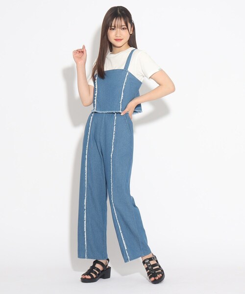 PINK-latte（ピンクラテ）の「◆【セットアイテム】ビスチェ+ワイドパンツ+Tシャツ 3点セット（その他パンツ・キッズ・ブルー系8/ブラウン系・14/15 /16）」の2枚目の写真