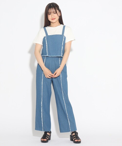 PINK-latte（ピンクラテ）の「◆【セットアイテム】ビスチェ+ワイドパンツ+Tシャツ 3点セット（その他パンツ・キッズ・ブルー系8/ブラウン系・14/15 /16）」の3枚目の写真