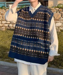 anown | 幾何学柄オーバーサイズ ニットベスト(ベスト)