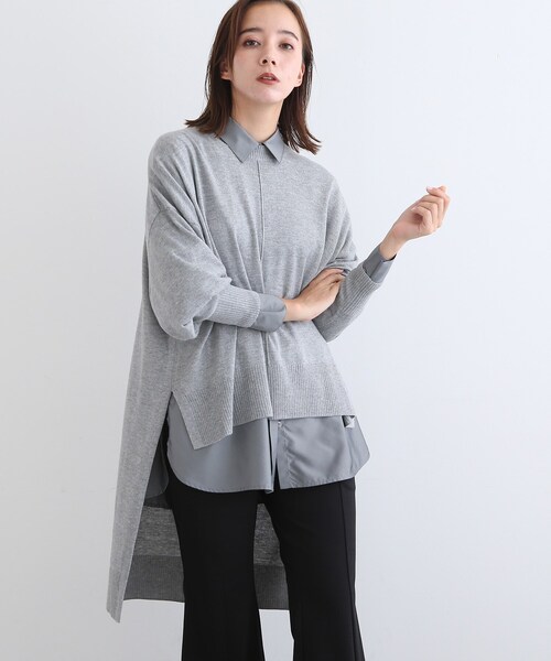 INDIVI(インディヴィ)の「◆【洗える】イレギュラーヘムニット(ニット/セーター・レディース・レンガ/ブラック/グレー系4・34/38)」の2枚目の写真