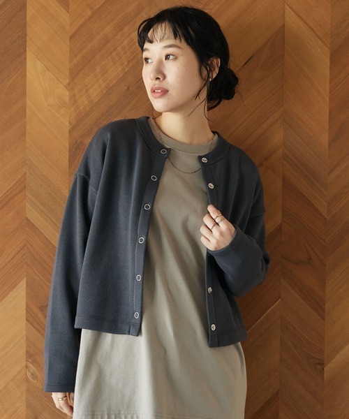 CRAFT STANDARD BOUTIQUE(クラフトスタンダードブティック)の「ニットフリースカーディガン(カーディガン/ボレロ・レディース・グレイッシュベージュ/アイボリー/ブラック/チャコールグレー・FREE)」の1枚目の写真