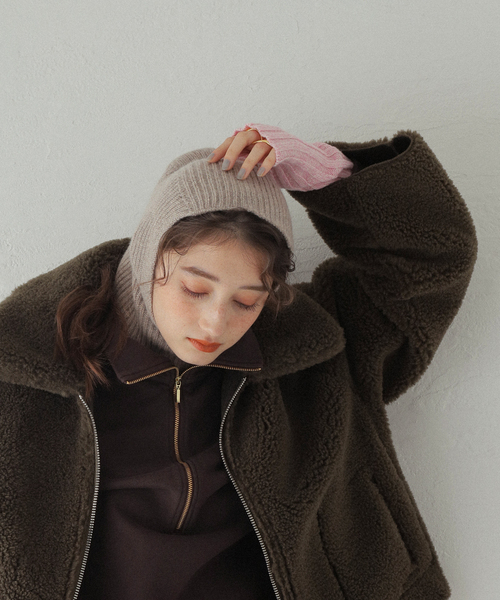 TWEED MILL（ツイードミル）の「【TWEEDMILL/ツイードミル】 Rib Hood：バラクラバ（ニットキャップ/ビーニー・レディース・ベージュ/イエロー/グリーン・FREE）」の2枚目の写真