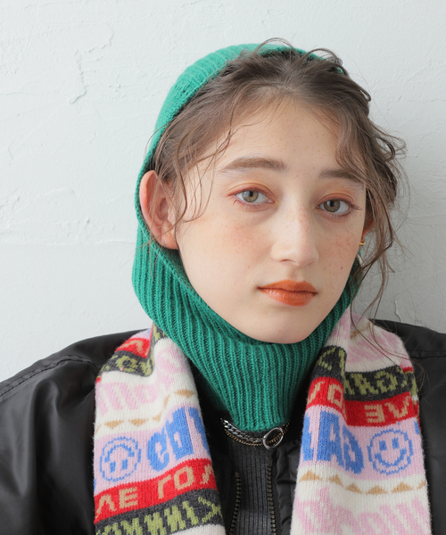 TWEED MILL（ツイードミル）の「【TWEEDMILL/ツイードミル】 Rib Hood：バラクラバ（ニットキャップ/ビーニー・レディース・ベージュ/イエロー/グリーン・FREE）」の3枚目の写真