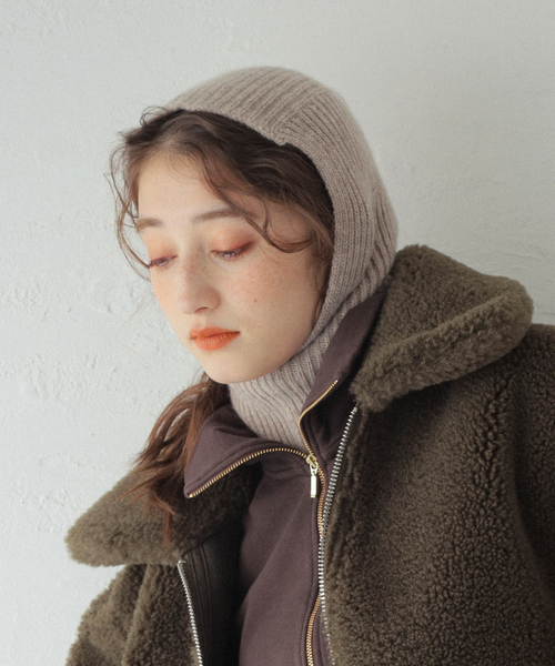 TWEED MILL（ツイードミル）の「【TWEEDMILL/ツイードミル】 Rib Hood：バラクラバ（ニットキャップ/ビーニー・レディース・ベージュ/イエロー/グリーン・FREE）」の9枚目の写真