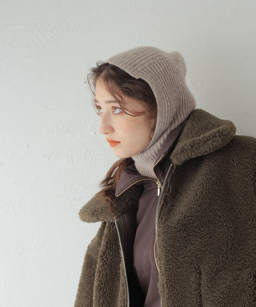 TWEED MILL（ツイードミル）の「【TWEEDMILL/ツイードミル】 Rib Hood：バラクラバ（ニットキャップ/ビーニー・レディース・ベージュ/イエロー/グリーン・FREE）」の10枚目の写真