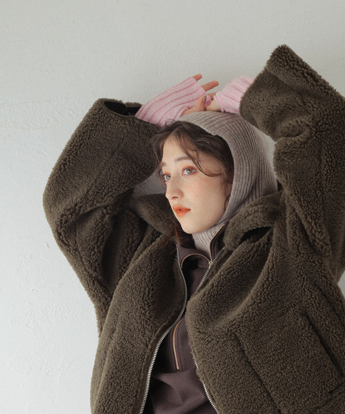 TWEED MILL（ツイードミル）の「【TWEEDMILL/ツイードミル】 Rib Hood：バラクラバ（ニットキャップ/ビーニー・レディース・ベージュ/イエロー/グリーン・FREE）」の4枚目の写真