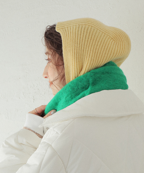 TWEED MILL（ツイードミル）の「【TWEEDMILL/ツイードミル】 Rib Hood：バラクラバ（ニットキャップ/ビーニー・レディース・ベージュ/イエロー/グリーン・FREE）」の5枚目の写真