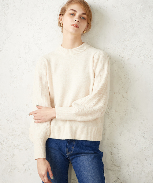 LE SOUK HOLIDAY（ルスークホリデー）の「★春色★レーススリーブニットプルオーバー（ニット/セーター・レディース・オフホワイト/イエロー/ネイビー・M/L）」の6枚目の写真