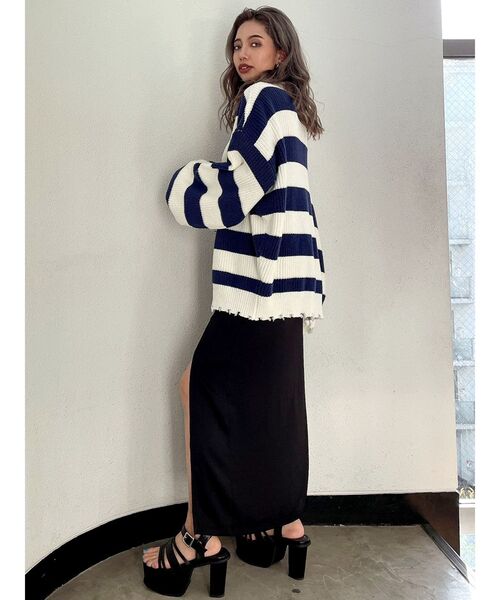 GYDA（ジェイダ）の「ボーダー LOOSEニットカーディガン（カーディガン/ボレロ・レディース・チャコールグレー/ネイビー/ピンク・FREE）」の14枚目の写真