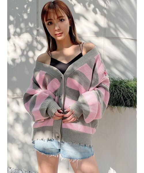 GYDA（ジェイダ）の「ボーダー LOOSEニットカーディガン（カーディガン/ボレロ・レディース・チャコールグレー/ネイビー/ピンク・FREE）」の16枚目の写真