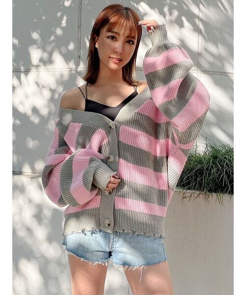 GYDA（ジェイダ）の「ボーダー LOOSEニットカーディガン（カーディガン/ボレロ・レディース・チャコールグレー/ネイビー/ピンク・FREE）」の17枚目の写真