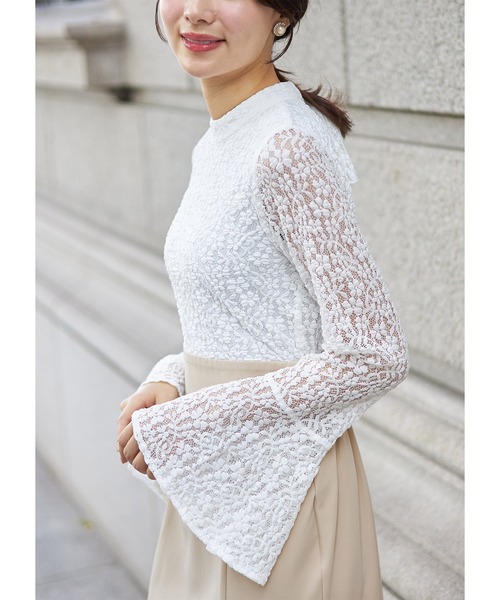 tocco closet(トッコ クローゼット)の「後ろリボン付きベルスリーブレースドッキングワンピース(ワンピース・レディース・ブラック/ベージュ・M)」の7枚目の写真