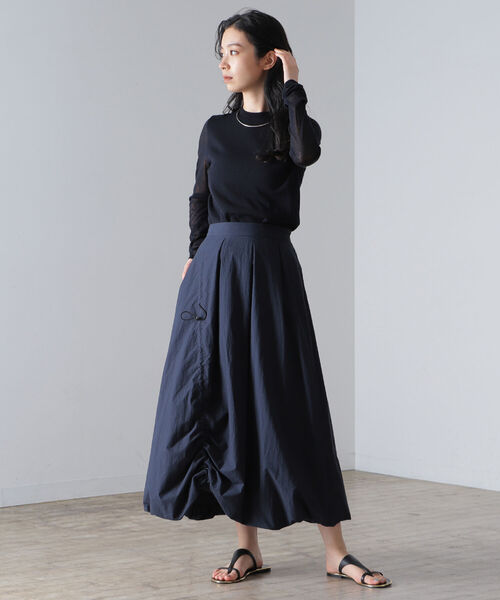 Demi-Luxe BEAMS（デミルクス ビームス）の「AK+1 / シアースリーブ クルーネックニット（ニット/セーター・レディース・ネイビー/オフホワイト/チャコールグレー・ONE SIZE）」の6枚目の写真