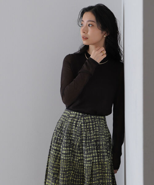 Demi-Luxe BEAMS（デミルクス ビームス）の「AK+1 / シアースリーブ クルーネックニット（ニット/セーター・レディース・ネイビー/オフホワイト/チャコールグレー・ONE SIZE）」の21枚目の写真