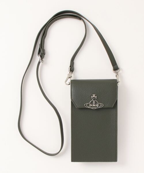 Vivienne Westwood(ヴィヴィアンウエストウッド)の「53030019-L001J-LAGRAIN LEATHER PHONE BAG(スマホケース/カバー・レディース・ブラック/グリーン・FREE)」の1枚目の写真