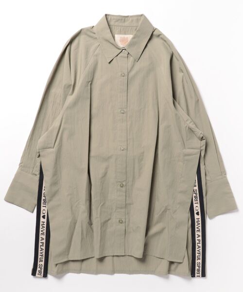 Q（キュー）の「スリットロゴオーバーシャツ（シャツ/ブラウス・レディース・アイボリー/オリーブ・MEDIUM）」の18枚目の写真