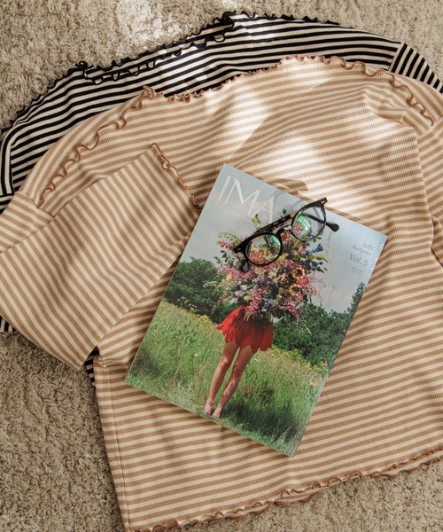 flower(フラワー)の「ブロッサムボーダートップ(Tシャツ/カットソー・レディース・ブラック/ベージュ/ホワイト・FREE)」の4枚目の写真