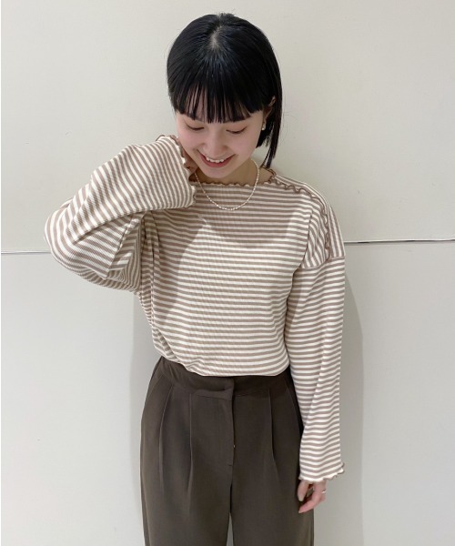 flower(フラワー)の「ブロッサムボーダートップ(Tシャツ/カットソー・レディース・ブラック/ベージュ/ホワイト・FREE)」の7枚目の写真