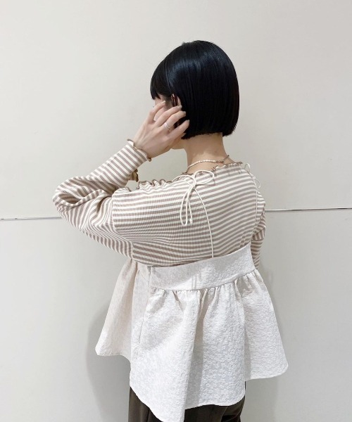 flower(フラワー)の「ブロッサムボーダートップ(Tシャツ/カットソー・レディース・ブラック/ベージュ/ホワイト・FREE)」の9枚目の写真