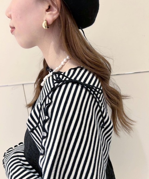 flower(フラワー)の「ブロッサムボーダートップ(Tシャツ/カットソー・レディース・ブラック/ベージュ/ホワイト・FREE)」の13枚目の写真