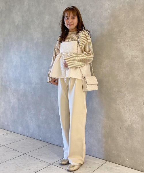 flower(フラワー)の「ブロッサムボーダートップ(Tシャツ/カットソー・レディース・ブラック/ベージュ/ホワイト・FREE)」の6枚目の写真