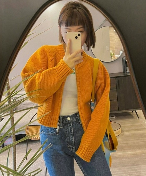 LYEON(リヨン)の「ZIPニットカーディガン(カーディガン/ボレロ・レディース・ホワイト/オレンジ/サックスブルー/ピンク・FREE)」の9枚目の写真
