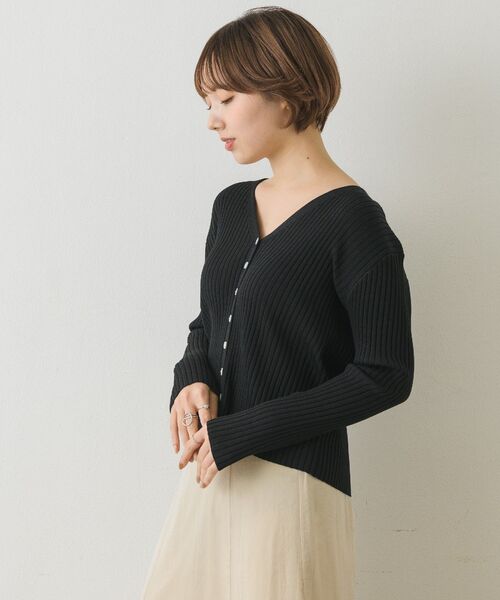 RETRO GIRL(レトロガール)の「リブVネックニットカーデ(カーディガン/ボレロ・レディース・ブラック/グリーン/オレンジ/オフホワイト・FREE)」の21枚目の写真