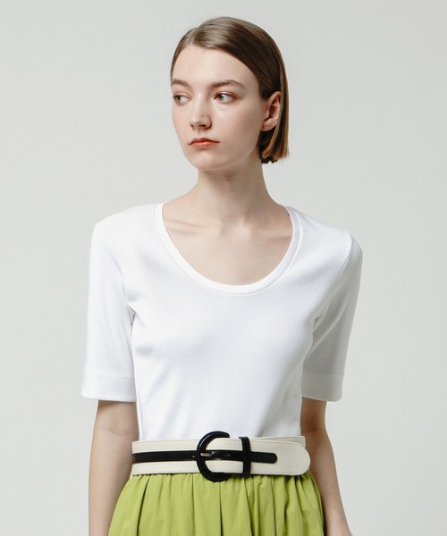 allureville（アルアバイル）の「ディープUネックRIBプルオーバー（Tシャツ/カットソー・レディース・ホワイト/グリーン/ブラック/カーキ・2）」の2枚目の写真