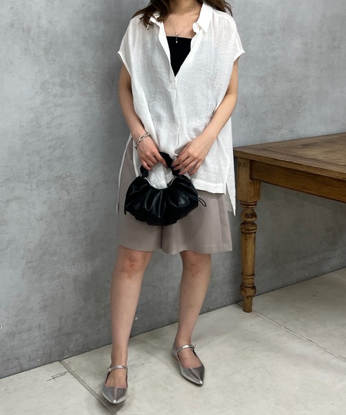 un dix cors（アンディコール）の「シワ加工スキッパーシャツ（シャツ/ブラウス・レディース・オフホワイト/ブラック/オレンジ・FREE）」の7枚目の写真