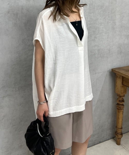 un dix cors（アンディコール）の「シワ加工スキッパーシャツ（シャツ/ブラウス・レディース・オフホワイト/ブラック/オレンジ・FREE）」の5枚目の写真