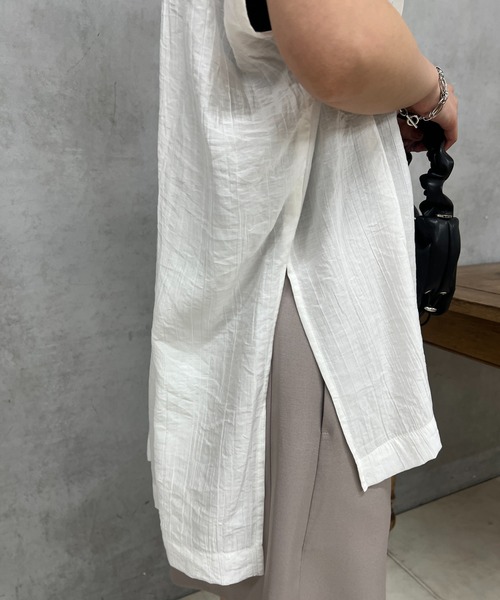 un dix cors（アンディコール）の「シワ加工スキッパーシャツ（シャツ/ブラウス・レディース・オフホワイト/ブラック/オレンジ・FREE）」の14枚目の写真