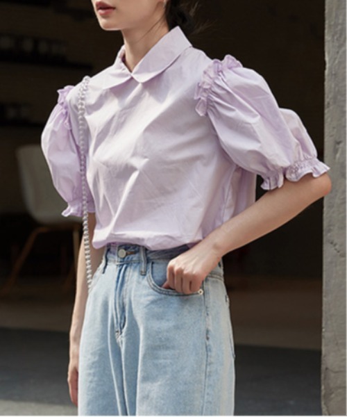 AMELY(エミリー)の「フリルパフ袖ブラウス(シャツ/ブラウス・レディース・ホワイト/ブラック/ライトパープル・フリー)」の3枚目の写真