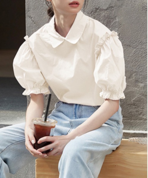 AMELY(エミリー)の「フリルパフ袖ブラウス(シャツ/ブラウス・レディース・ホワイト/ブラック/ライトパープル・フリー)」の2枚目の写真