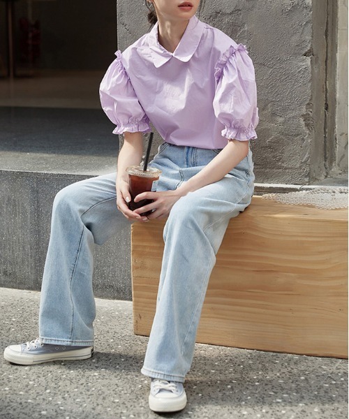 AMELY(エミリー)の「フリルパフ袖ブラウス(シャツ/ブラウス・レディース・ホワイト/ブラック/ライトパープル・フリー)」の9枚目の写真