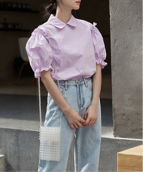 AMELY(エミリー)の「フリルパフ袖ブラウス(シャツ/ブラウス・レディース・ホワイト/ブラック/ライトパープル・フリー)」の7枚目の写真