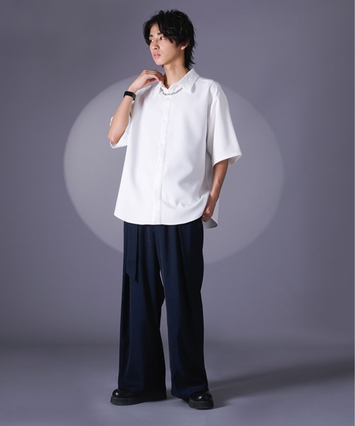 Ellno Loset（エルノロゼット）の「ジャガードクレリックシャツSS（シャツ/ブラウス・メンズ・ブルー/ブラック/オフホワイト・SMALL/MEDIUM/LARGE）」の7枚目の写真