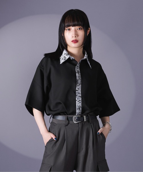 Ellno Loset（エルノロゼット）の「ジャガードクレリックシャツSS（シャツ/ブラウス・メンズ・ブルー/ブラック/オフホワイト・SMALL/MEDIUM/LARGE）」の17枚目の写真