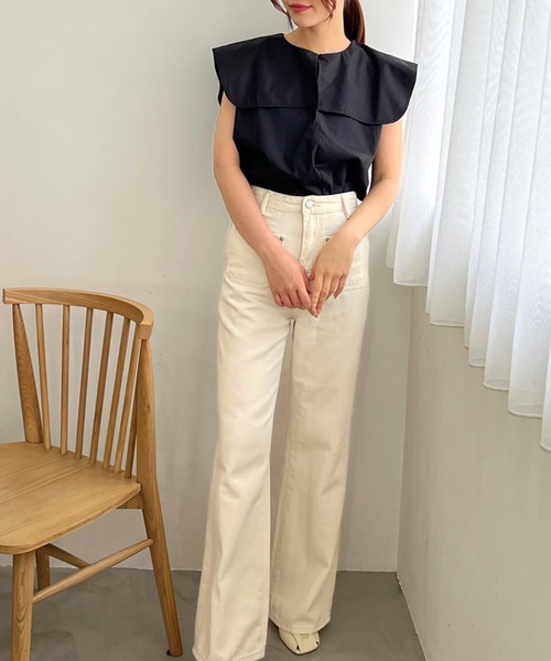 Olu.（オルドット）の「ビッグカラーノースリーブブラウス（シャツ/ブラウス・レディース・ホワイト/ブラック/ブラウン・FREE）」の15枚目の写真