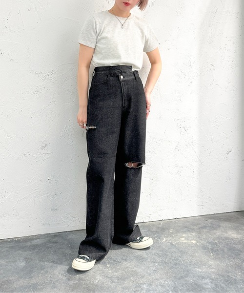 apres jour mignon(アプレジュールミニョン)の「アシメワイドカッティングデニム【ZOZOTOWN限定アイテム】(デニムパンツ・レディース・ブラック/ブルー・X-LARGE/MEDIUM/SMALL)」の9枚目の写真