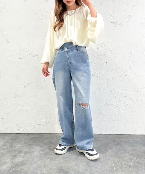 apres jour mignon(アプレジュールミニョン)の「アシメワイドカッティングデニム【ZOZOTOWN限定アイテム】(デニムパンツ・レディース・ブラック/ブルー・X-LARGE/MEDIUM/SMALL)」の16枚目の写真