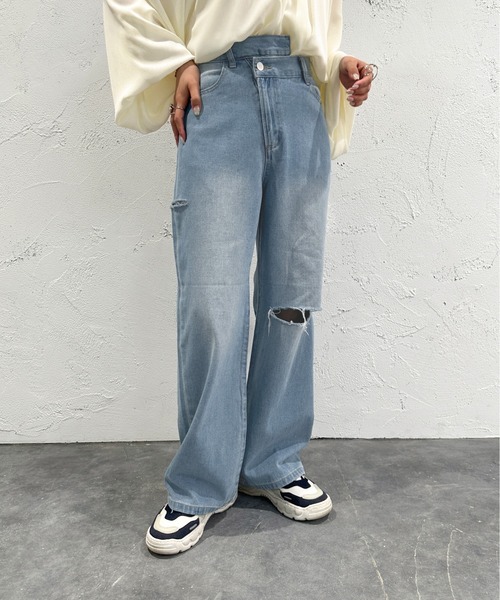 apres jour mignon(アプレジュールミニョン)の「アシメワイドカッティングデニム【ZOZOTOWN限定アイテム】(デニムパンツ・レディース・ブラック/ブルー・X-LARGE/MEDIUM/SMALL)」の13枚目の写真